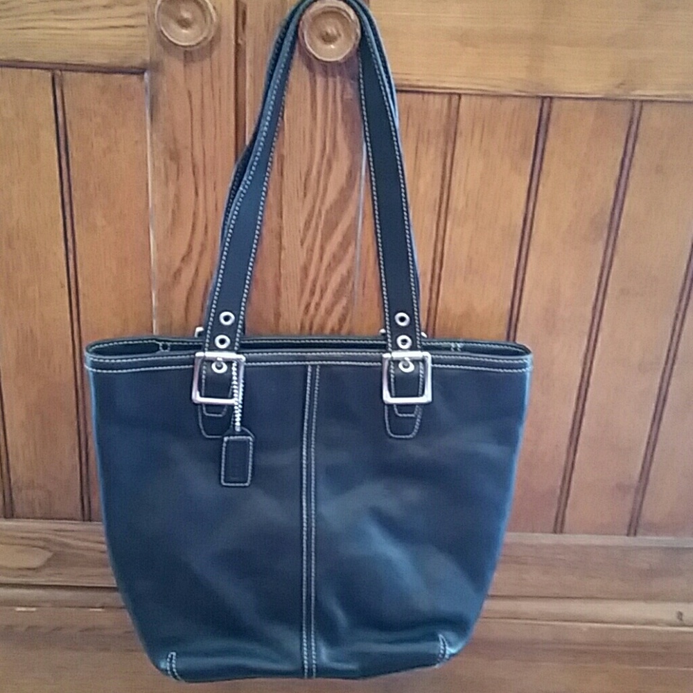 Coach Hampton Tote Black Leather Shoulder Bag